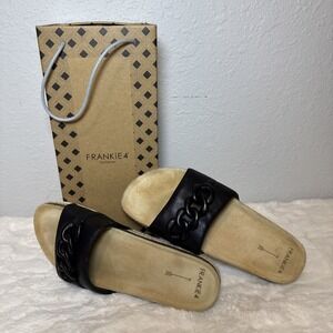 Frankie4 Quinn Leather Black Chain Slide Sandals  size 9.5